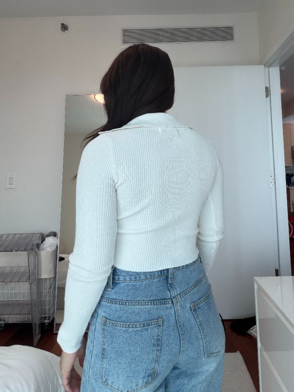 ALL THE WAYS Front Button Ribbed Sweater Collared Top - Picture 3 of 3